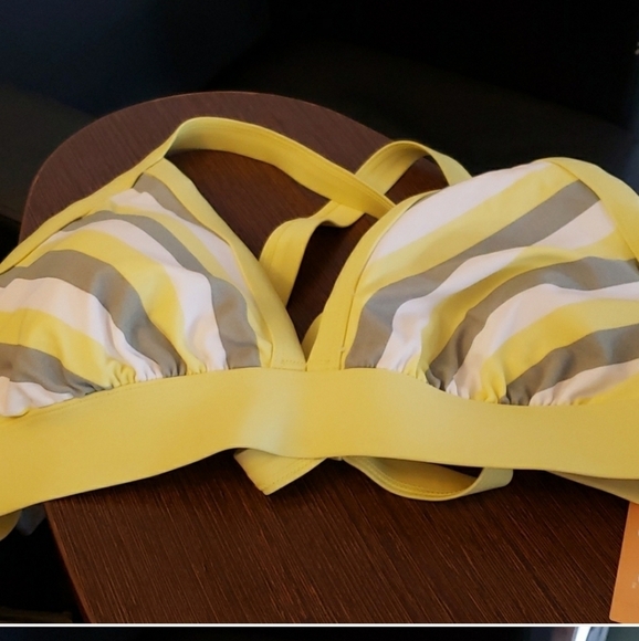 Kona Sol Triangle Bikini TOP - Yellow, White and Green Size X (14W-16W) NWOT # - Picture 3 of 6